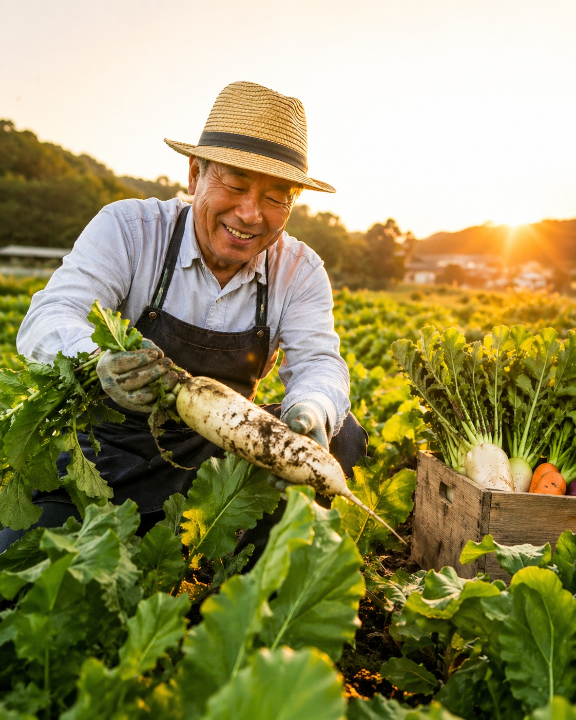農家の方が野菜を収穫している様子